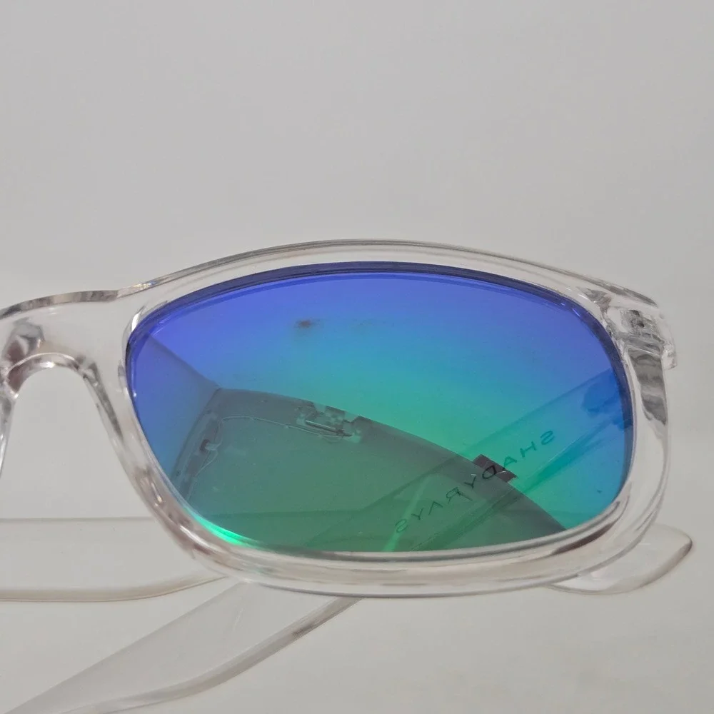 Shady Rays Sunglasses Clear Frame Emerald Green Mirrored Lenses Square Wayfarer